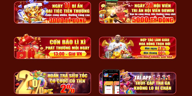 Vô vàn khuyến mãi 98WIN đặc biệt dành cho mọi đối tượng